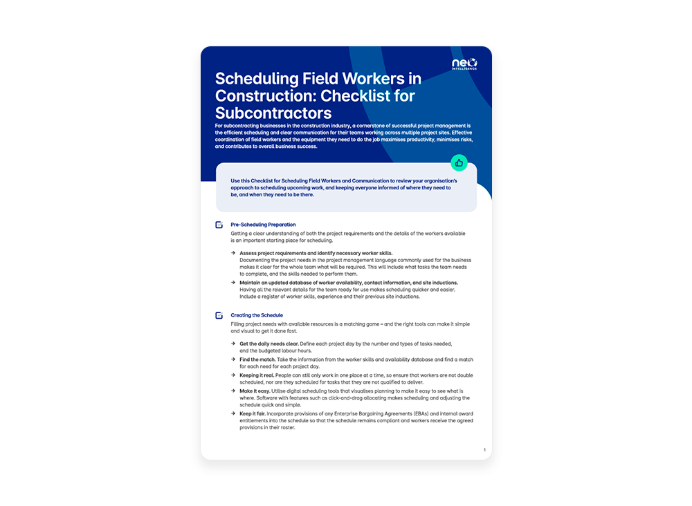 Scheduling checklist preview Scheduling checklist preview
