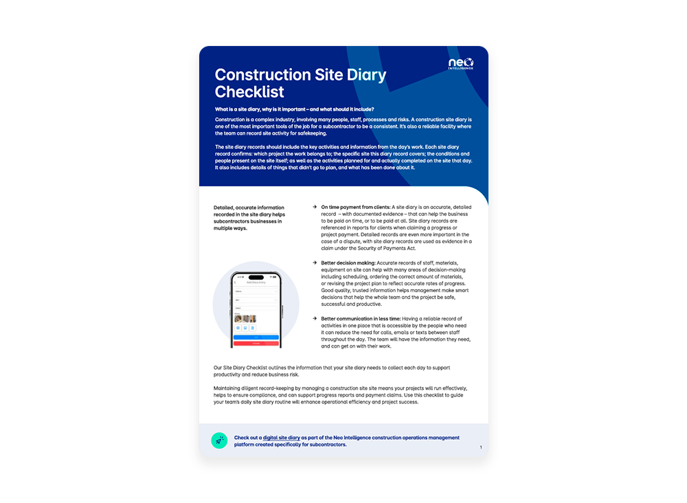 Site diary checklist preview Site diary checklist preview